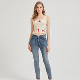 Chibi Strawberry Snake Embroidered Sweater-Knit Crop Tank Top