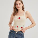 Chibi Strawberry Snake Embroidered Sweater-Knit Crop Tank Top