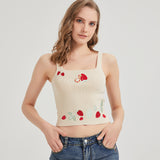 Chibi Strawberry Snake Embroidered Sweater-Knit Crop Tank Top