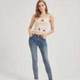 Chibi Strawberry Snake Embroidered Sweater-Knit Crop Tank Top