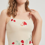 Chibi Strawberry Snake Embroidered Sweater-Knit Crop Tank Top