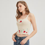 Chibi Strawberry Snake Embroidered Sweater-Knit Crop Tank Top