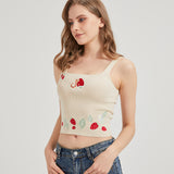 Chibi Strawberry Snake Embroidered Sweater-Knit Crop Tank Top