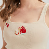 Chibi Strawberry Snake Embroidered Sweater-Knit Crop Tank Top