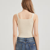 Chibi Strawberry Snake Embroidered Sweater-Knit Crop Tank Top