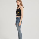 Chibi Moon Snake Embroidered Sweater-Knit Crop Tank Top