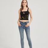 Chibi Moon Snake Embroidered Sweater-Knit Crop Tank Top