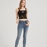 Chibi Moon Snake Embroidered Sweater-Knit Crop Tank Top