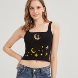 Chibi Moon Snake Embroidered Sweater-Knit Crop Tank Top