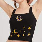 Chibi Moon Snake Embroidered Sweater-Knit Crop Tank Top