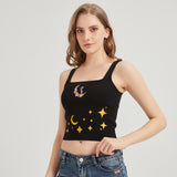 Chibi Moon Snake Embroidered Sweater-Knit Crop Tank Top