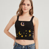 Chibi Moon Snake Embroidered Sweater-Knit Crop Tank Top
