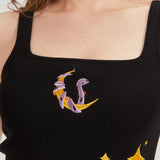Chibi Moon Snake Embroidered Sweater-Knit Crop Tank Top