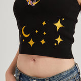 Chibi Moon Snake Embroidered Sweater-Knit Crop Tank Top