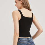 Chibi Moon Snake Embroidered Sweater-Knit Crop Tank Top