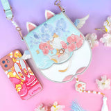 Floral Angel Cat Embroidered Mini Crossbody Bag