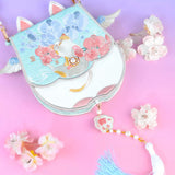 Floral Angel Cat Embroidered Mini Crossbody Bag