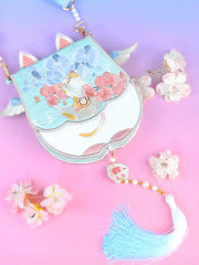 Floral Angel Cat Embroidered Mini Crossbody Bag