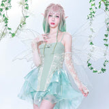 Turquoise Elves Buckle Lace-up Waist Spaghetti Straps Dress