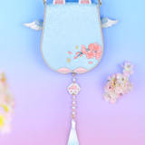 Floral Angel Cat Embroidered Mini Crossbody Bag