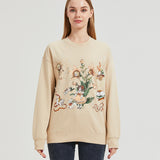 Girl with Flower Cat Sweatshirt COTTON Nichesou