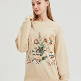 Girl with Flower Cat Sweatshirt COTTON Nichesou