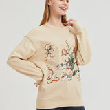 Girl with Flower Cat Sweatshirt COTTON Nichesou