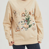 Girl with Flower Cat Sweatshirt COTTON Nichesou