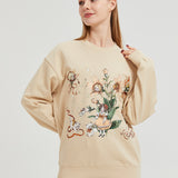 Girl with Flower Cat Sweatshirt COTTON Nichesou