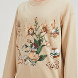 Girl with Flower Cat Sweatshirt COTTON Nichesou