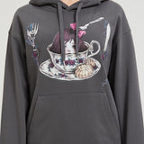 Knife and Fork Teacup Girl Hoodie COTTON Thin Nichesou