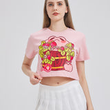 Strawberry Barrel Frog Cropped T-shirt Nichesou