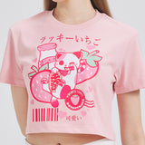 Strawberry Milk Lucky Cat Cropped T-shirt Nichesou