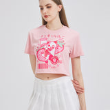 Strawberry Milk Lucky Cat Cropped T-shirt Nichesou