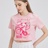 Strawberry Milk Lucky Cat Cropped T-shirt Nichesou