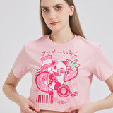 Strawberry Milk Lucky Cat Cropped T-shirt Nichesou