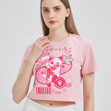 Strawberry Milk Lucky Cat Cropped T-shirt Nichesou