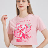 Strawberry Milk Lucky Cat Cropped T-shirt Nichesou