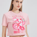 Strawberry Milk Lucky Cat Cropped T-shirt Nichesou