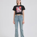 Nine Tail Fox Cropped T-shirt Nichesou BLACK