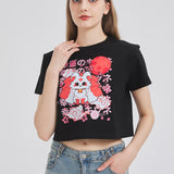 Nine Tail Fox Cropped T-shirt Nichesou BLACK