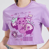 Toxic Berry Cat Cropped T-shirt Nichesou PURPLE