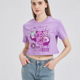 Toxic Berry Cat Cropped T-shirt Nichesou PURPLE