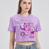 Toxic Berry Cat Cropped T-shirt Nichesou PURPLE