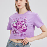 Toxic Berry Cat Cropped T-shirt Nichesou PURPLE