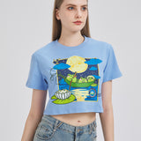 Moon Lotus Frog Cropped T-shirt Nichesou