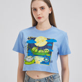 Moon Lotus Frog Cropped T-shirt Nichesou