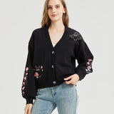 Pink Mushroom Mothman Embroidered Knit Cardigan Nichesou