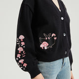 Pink Mushroom Mothman Embroidered Knit Cardigan Nichesou