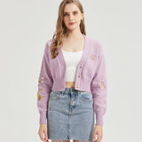 Girl's Magic Purple CROPPED Embroidered Knit Cardigan Nichesou